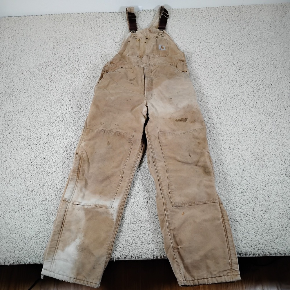Vintage Carhartt Overalls Mens 36x32 Quilted Lined Double Knee Duck Bib Chore